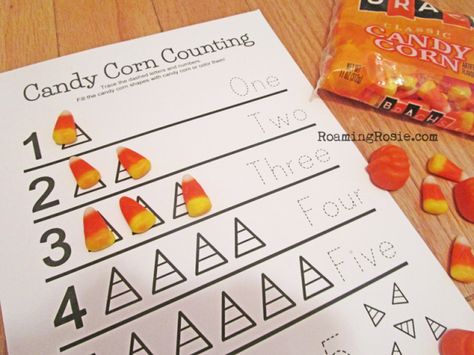 Candy Corn and Pumpkins Free Printable #Halloween #Worksheets Candy Corn Counting Printable, Preschool Candy Corn Activities, Candy Corn Printables Free, Candy Corn Counting, Corn Activities, Preschool Seasons, Fall Prek, Outdoor Preschool, Candy Math