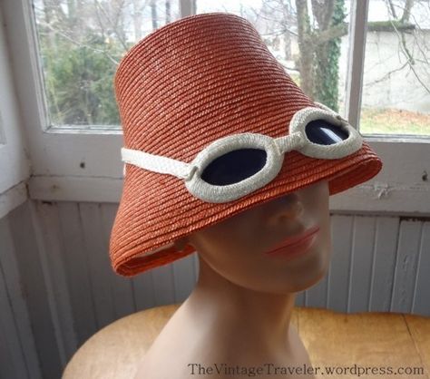 1960s Sun Hat, Glasses Included – The Vintage Traveler 70s Jewellery, Tiki Oasis, Barbie Crafts, 60s Fashion Dresses, Vintage Straw Hat, Retro Tropical, 60s And 70s Fashion, Raffia Hat, Beach Hats