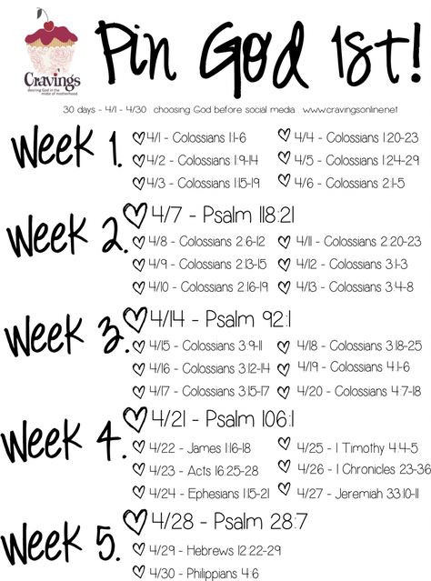 We did it! We completed the 47 day challenge to choose God before social media. I loved getting pictures of your coffee stained and checked marked calendars. I know it held me accountable. Most days I was able to do it 1st thing in the morning but one day I had to wait till late afternoon to get some quiet time and every time my fingers almost checked facebook or Pinterest I simply kept saying… “Pin God 1st!” Are you ready to do it again? Here is the printable calendar for April. For the last... Social Media Fasting, Word Of The Month, Choose God, April Calendar, God 1st, 1st April, Scripture Writing Plans, Affiliate Website, Writing Plan