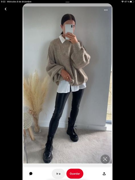 Shirt And Jumper Outfit, Jumper With Boots, Shirt And Jumper, Oversized Knitted Jumper, Jumper Outfit, Winter Outfits Cold, Oversized Jumper, Cute Winter Outfits, Oversized Style