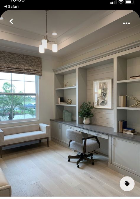 West Elm Office Inspiration, Home Office With Closet Layout, Wall Desk Storage, Living Room Turned Office, Modern Built In Office, Pocket Doors Office, Pocket Doors Living Room, Desk Built Into Wall, Ikea Built In Office