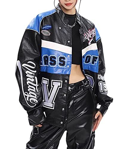 Aelfric Eden Color Block Leather Bomber Jacket Vinatge Varsity Jacket Unisex Moto Racing Biker Jackets Motorcycle Jacket Women, Half Jacket, Aelfric Eden, Outwear Fashion, Racer Jacket, Varsity Jackets, Varsity Jacket Men, Racing Jacket, Letterman Jacket