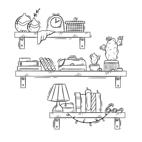 Free Vector | Flat design shelf outline illustration Shelves Drawing, Shelf Illustration, Shelf Drawing, Jean Custom, Shop Shelves, Painting Practice, Cute Easy Doodles, Easy Doodles, Outline Illustration