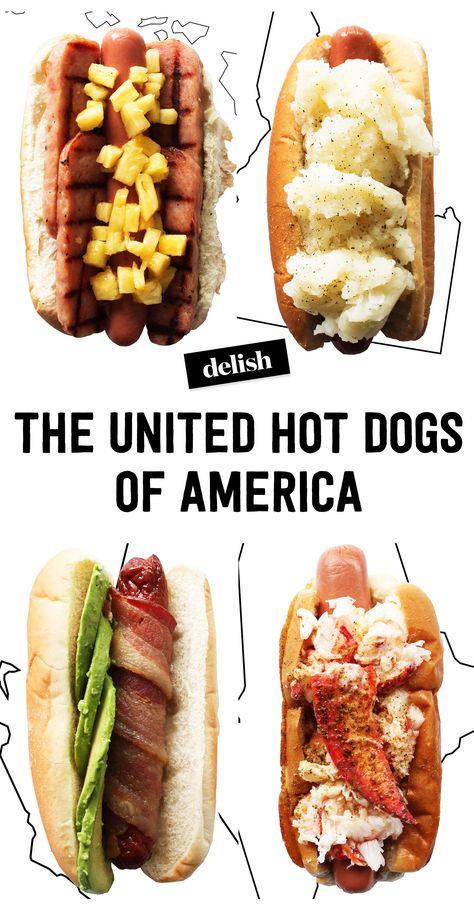 Here's What Your State Would Look Like As A Hot Dog Delish Italian Hot Dog, Backyard Wedding Food, Wall Grid, Food Junk, Gourmet Hot Dogs, Hot Dogs Recipes, Boston Baked Beans, Chili Dog, Hot Dog Toppings