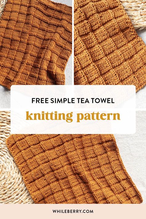 Waffle Tea Towel - Free Kitchen Towel Knitting Pattern — Whileberry | Modern Knitting Patterns, Classes and Tutorials Knit Kitchen Towel Pattern, Towel Knitting Pattern, Knitting Towels, Quick Knitting Projects, Dishcloth Patterns Free, Small Knitting Projects, Modern Knitting Patterns, Summer Knitting Patterns, Dishcloth Knitting Patterns