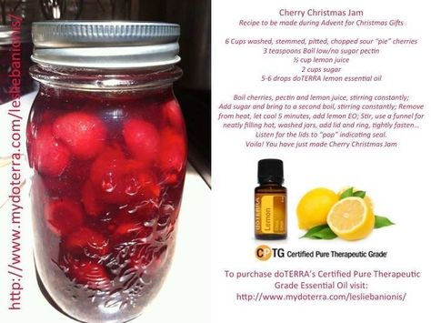 Christmas Jam #Christmasrecipes Ways To Use Essential Oils, Doterra Lemon, Christmas Jam, Cherry Jam, Lemon Essential Oil, Can Can, Jam Recipes, Doterra Essential Oils, Essential Oil Recipes