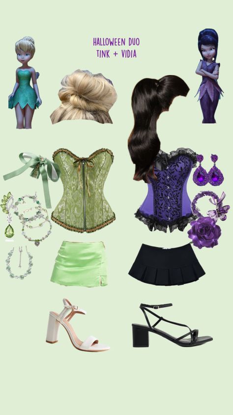 Tinkerbell + Vidia - halloween duo costume Foxxy Cleopatra, Tinkerbell Halloween Costume, Fun Halloween Outfits, Cleopatra Halloween Costume, Cleopatra Halloween, Halloween Duos, Cute Group Halloween Costumes, Matching Halloween Costumes, Classy Halloween Costumes