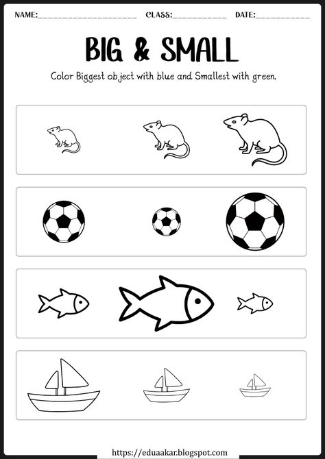 Concept Big And Small Worksheet, Up And Down Concept For Preschool, Gk Worksheets For Kindergarten, Gk Worksheet For Nursery, Prenursery Worksheet, Big And Small Worksheets For Preschool, Big Or Small Worksheet, Big And Small Worksheets, Nursery Worksheet