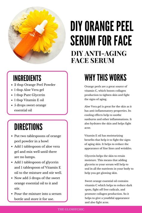 diy orange peel serum for face to fight signs of aging Orange For Skin, Homemade Serum For Face, Vitamin C Face Mask Diy, Diy Face Serum For Glowing Skin, Vitamin C Mask Diy, Orange Peel Uses Skin, Diy Face Serum, How To Make Homemade Serum For Face, Vitamin C Serum Diy Homemade