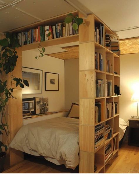 Architecture Room Ideas, Wood Crate Room Divider, Functional Interior Design Space Saving, Aesthetic Room Divider, Creative House Ideas, Small Room Storage Ideas, Room Divider Storage, Kallax Room Divider, Creative Room Ideas