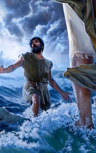 Peter, walking on water toward Jesus, gets distracted with fear and doubt and starts to sink - best bible art Jesus Walking, Bible Images, Bible Illustrations, True Faith, Christian Artwork, Bible Pictures, Bible Passages, Ayat Alkitab, Jesus Christ Images