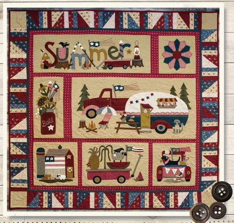 Bee Calendar, Camper Applique, Camper Quilt, Themed Quilts, Wool Applique Kits, Camping Quilt, Buttermilk Basin, Wool Applique Patterns, Country Quilts