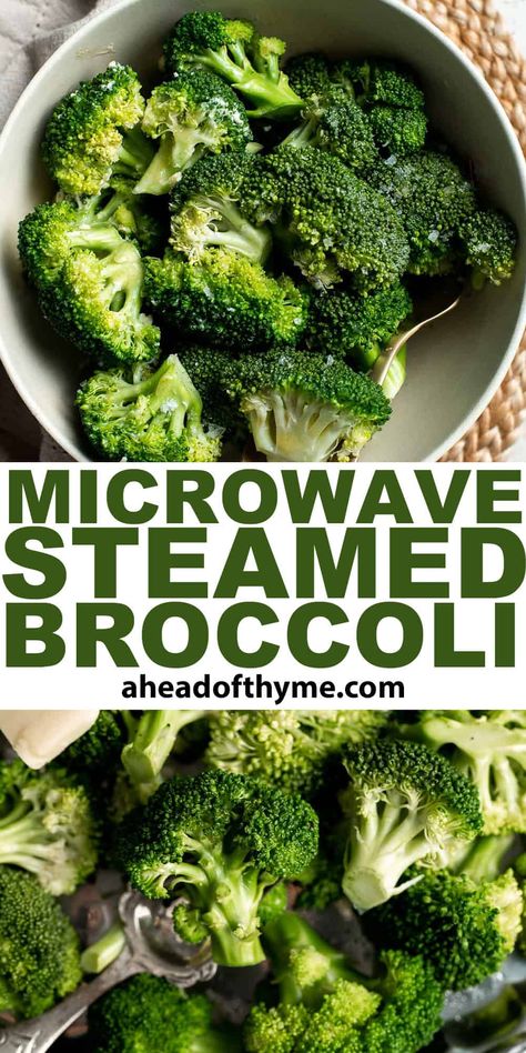 Microwave Steamed Broccoli is tender, buttery, and delicious. This easy side dish takes just minutes to prep and even less time to cook. Broccoli florets go from crunchy to unbelievably tender when steamed in the microwave. You may never cook broccoli any other way again! Learn how to steam broccoli in the microwave and add in just a few pantry staples to enhance the natural flavor of the broccoli even more. | aheadofthyme.com #microwavebroccoli #steamedbroccoli #broccoli via @aheadofthyme How To Steam Broccoli In Microwave, Steaming Broccoli In Microwave, Broccoli Microwave, How To Steam Broccoli, Steamed Broccoli Recipes, Steam Broccoli, Cook Broccoli, Rice In The Microwave, How To Cook Broccoli