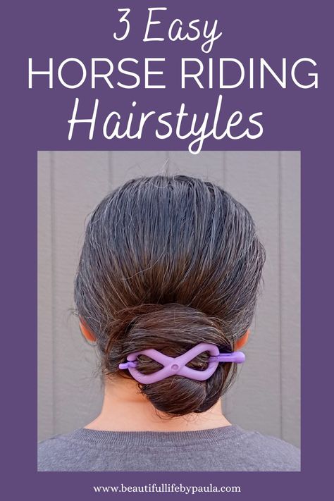 Easy horse riding hairstyles for long hair (with variations of each) that are quick, simple, and comfortable! Ponytail, French Braid Ponytail, Tucked French Braid, Classic bun, Nautilus bun, 3-strand braid and more! Cute Hair Styles For Horse Riding, Nautilus Bun, Horse Riding Hairstyles, Riding Hairstyles, Equestrian Hairstyles, Types Of Buns, Classic Bun, 50 Hairstyles, French Braid Ponytail