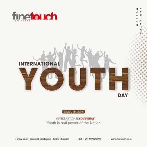 Youth is real power of the Nation 12th August | International Youth Day #InternationalYouthDay #TheYouth #IYD2020 #Finetouch #Laminates #interiors #interiordesign #homedecor International Youth Day Creative Ads, National Youth Day Creative Ads, Youth Day Creative Ads, Dushera Wishes, National Youth Day, Food Web Design, International Youth Day, Real Estate Marketing Design, Creative Banners