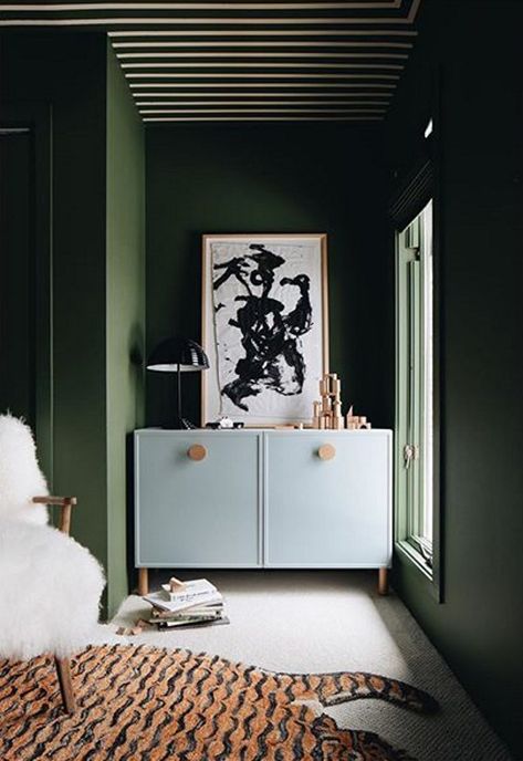 Sherwin Williams Oakmoss green paint color Armoire Ikea, Remodel Farmhouse, Interior Unique, Decoration Wallpaper, Sarah Sherman, Sarah Sherman Samuel, Ikea Kitchen Cabinets, Decor Plants, Cabinet Fronts