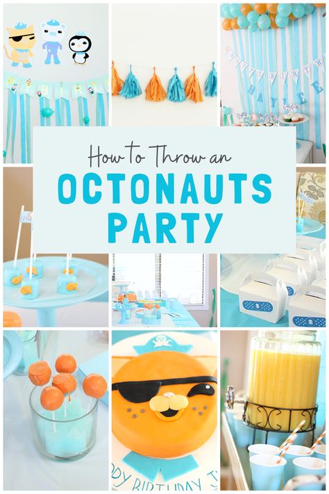 How to Throw an Awesome Octonauts Party - Kelly Ann Blog Octonauts Themed Birthday Party, Octonauts Birthday Party Decorations Diy, Octonauts Party Food, Birthday Theme Birthday Party, Octonots Birthday Party, Octonauts Cake Birthdays, Octonauts Craft, Octonauts Birthday Party Decorations, Octonauts Party Ideas