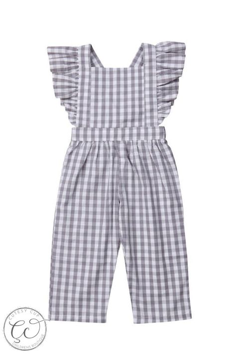 Comes in a neutral and always stylish gray for a subtle look that flatters. Simple and versatile, the sleeveless feature is a must have for any wardrobe. Plaid adds a pop of color and style to any outfit. Available in soft and stylish cotton for that easy-care look Designer Overalls, Plaid Jumpsuit, Mode Kimono, Kids Frocks Design, Kids Dress Wear, Baby Dress Design, Designer Jumpsuits, Kids Frocks, Toddler Girl Style