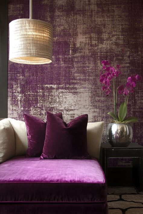 Velvet Wall Panels Interior Design, Wallpaper Ceiling Bedroom, Velvet Wall Panels, Wallpaper Ceilings, Burgundy Wallpaper, Velvet Wall, Wallpaper Ceiling, Bold Wallpaper, Wallpaper Designs