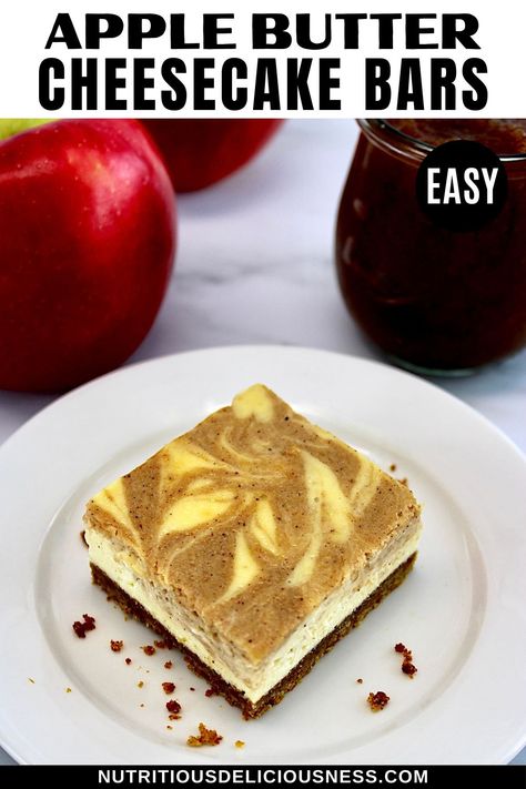 These Apple Butter Cheesecake Bars are sweet and creamy, with swirls of homemade spiced apple butter in every bite. Infused with cozy autumn flavors, they’re the perfect sweet treat for special occasions or any gathering. Apple Butter Cheesecake, Spiced Apple Butter, Cheesecake Bars Easy, Best Vegetarian Recipes, Cheesecake Bars, Apple Butter, Cozy Autumn, Autumn Flavors, Sweet Treat