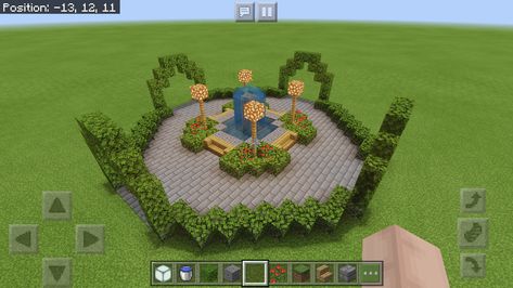 Minecraft Park Idea, Minecraft Garden Design, Minecraft Landscaping Ideas, Minecraft Flower Garden, Garden Minecraft, Minecraft Fountain, Minecraft Garden, Capas Minecraft, Rumah Minecraft Sederhana