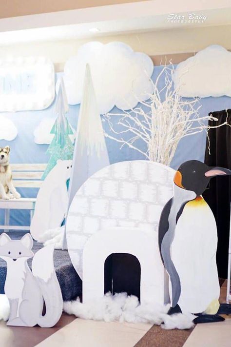 Arctic Animal + Igloo Standees from an Arctic Animal Birthday Party on Kara's Party Ideas | KarasPartyIdeas.com (25) #christmaspartyideas Arctic Decorations, Winter Wonderland-party, Penguin Birthday Party, Snow Decorations, Spa Day Gifts, Scholastic Book Fair, Winter Wonderland Decorations, Penguin Birthday, Penguins And Polar Bears