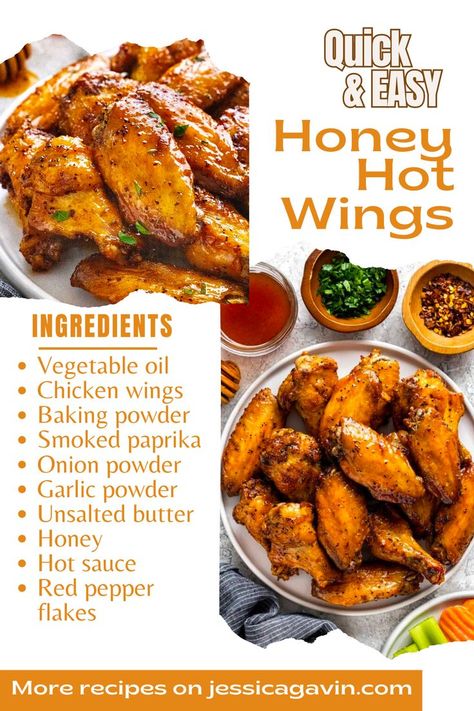 A plate of chicken wings is an appetizer that always disappears fast! I often serve up tangy lemon pepper wings or BBQ chicken wings. They make for an easy handheld snack for parties or while watching your favorite sports team. Honey Hot Wings, Wings Spicy, Hot Wings Recipe, Wings At Home, Honey Turkey, Hot Wing Recipe, Sweet And Spicy Sauce, Spicy Honey, Wings Recipe