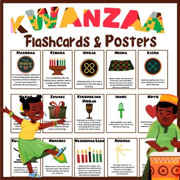 Kwanzaa vocabulary flashcards & posters set - holidays around the world cards | TPT Kwanzaa Umoja, Kwanzaa Principles, Holidays Around The World, Free Preschool, Free Poster, Kwanzaa, Word Wall, Matching Games, Printable Cards