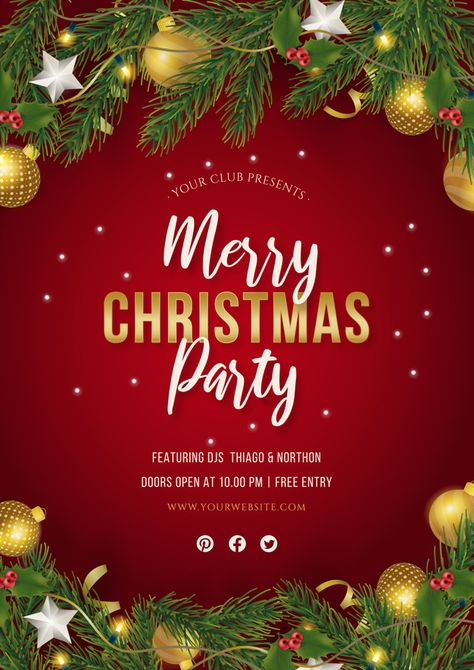 Christmas party poster with realistic decoration | Free Vector #Freepik #vector #freeposter #freechristmas #freemerry-christmas #freeparty Design Christmas Card, Addressing Christmas Cards, Christmas Poster Design, Christmas Design Ideas, Christmas Party Poster, Christmas Sweater Design, Merry Christmas Poster, Christmas Graphic Design, Drops Baby