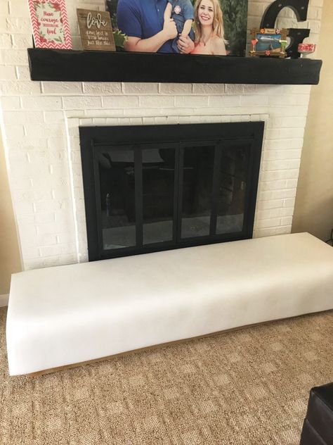 DIY: Baby Proofing Your Brick Fireplace - thisaveragemom Fireplace Seat Cushion, Fireplace Kid Proof, Fireplace Baby Proofing, Childproof Fireplace, Fireplace Cover Up, Baby Proof Fireplace, Fireplace Guard, Hobby Lobby Fabric, Fireplace Safety