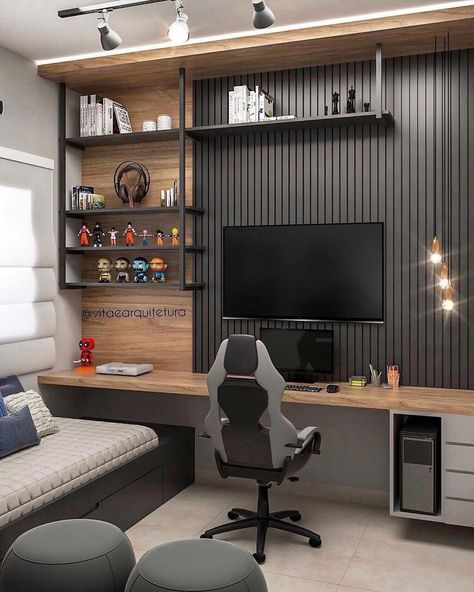 Tv Fal, Teenage Boy Room, Modern Home Offices, House Interior Living Room, Boys Bedroom Makeover, House Interior Decor Ideas, Boy Bedroom Design, Small Home Offices, Interior Living Room