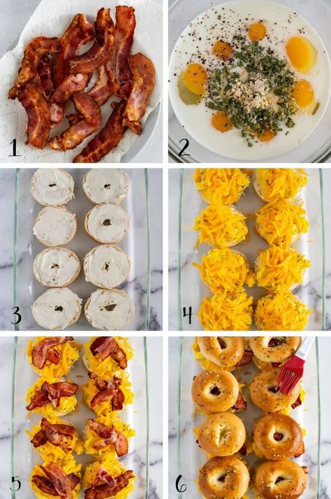 Make-Ahead Bagel Breakfast Sliders - Yummy and fully Breakfast Sandwich Recipes Meal Prep, Mini Bagel Ideas, Breakfast Ideas Bagels, Croissant Sandwich Breakfast, Bagel Breakfast Sliders, Make Ahead Breakfast Sandwiches, Eggs Muffins, Bagel Thins, Breakfast Sliders