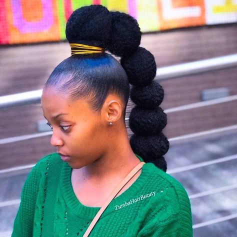 50 Alluring Bubble Braids Hairstyles on Black Hair - Coils and Glory Elegant Ponytail Hairstyles High Pony, Pondo Hairstyle With Gel, Saved Hairstyles, Packing Gel, Braid Out Natural Hair, Gel Hairstyles, Afrocentric Hairstyles, Natural Hair Bun, Hair Bun Styles