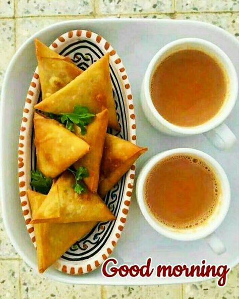 Good Morning Images, Good Morning Images For Whatsapp, Beautiful Good Morning Pictures, Good Morning HD Photos, And Quotes - Mixing Images Good Morning Chai Nasta, Good Morning With Tea, Snacks Images, Chicken Samosa Recipe, Chicken Samosas, Chicken Samosa Recipes, Chicken Samosa, Tea Image, Tea Pictures