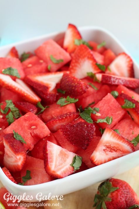 Fresh Watermelon Strawberry Mint Salad Watermelon Strawberry Salad, Salad Strawberry, Honey Lime Vinaigrette, Lime Salad, Easy Fruit Salad Recipes, Strawberry Vinaigrette, Food Korean, Watermelon Strawberry, Fruit Salad Easy