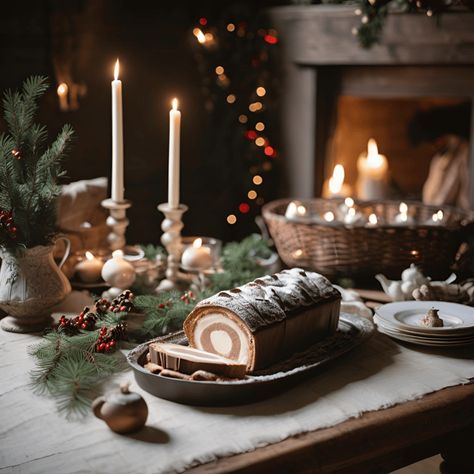 The French Christmas Table: How to Make a Classic Bûche de Noël from Scratch French Christmas Traditions, Buttercream Filling, French Christmas, Yule Log, French Table, Woodland Scene, Grass Fed Butter, Plant Based Milk, Table Vintage