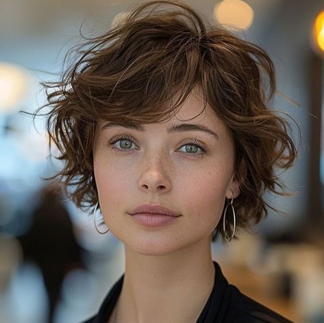 Wavy Short Mullet, Wavy Pixie Mullet, Mixie Pixie Mullet Curly, Short Curly Hair 2024, 80s Hair Short Wavy Bobs, Short Layered Bob Haircuts, Chestnut Hair, Chestnut Hair Color, Hair Today Gone Tomorrow