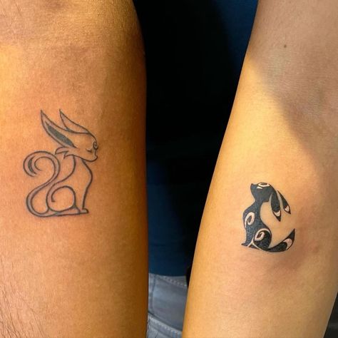 50 Unique Couple Tattoo Ideas For Expression of Love Unique Couple Tattoo, Simple Couples Tattoos, Espeon Pokemon, Gengar Tattoo, Small Best Friend Tattoos, Married Couple Tattoos, Umbreon Espeon, Pair Tattoos, Couple Tattoo Ideas