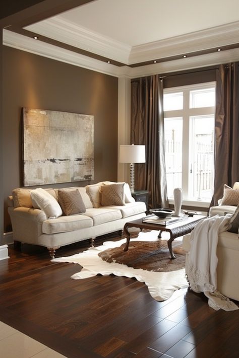 45+ Modern Wall Colors For Dark Brown Floors – DreamyHomeStyle Dark Floors Living Room, Living Room With Dark Floors, Modern Brown Living Room, Modern Wall Colors, Brown Hardwood Floors, Dark Floor Living Room, Dark Brown Hardwood Floors, Dark Brown Floor, Brown House