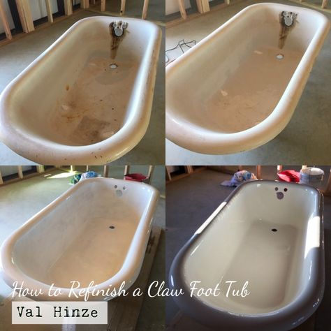 Refinish Clawfoot Tub Diy, Restore Clawfoot Tub, Clawfoot Tub Restoration, Cast Iron Tub Refinish, Clawfoot Tub Shower Combo, Refinished Clawfoot Tub, Bathroom With Clawfoot Tub, Tub Bathroom Ideas, Clawfoot Tub Bathroom