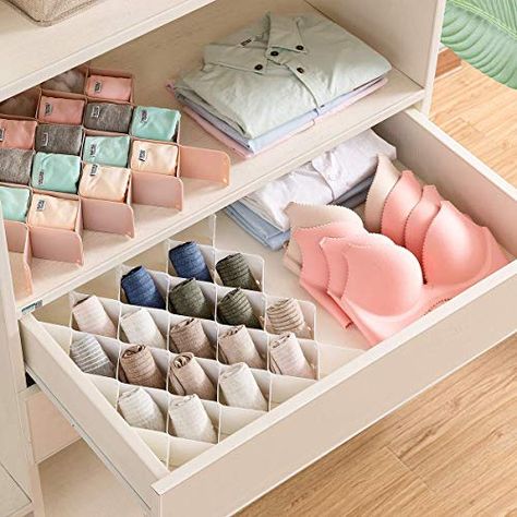 StarratS Honeycomb Drawer Organizer Divider DIY Plastic Grid Honeycomb Drawer Divider-Sock-Belt-Scarf-2 Sets of 45 Slots(White) Panty Storage, Wardrobe Storage Ideas, Lingerie Organization, Makeup Organizer Ideas, Sock Drawer Organization, Lingerie Business, Office Drawer Organization, Storage For Small Spaces, Garage Organization Ideas Diy