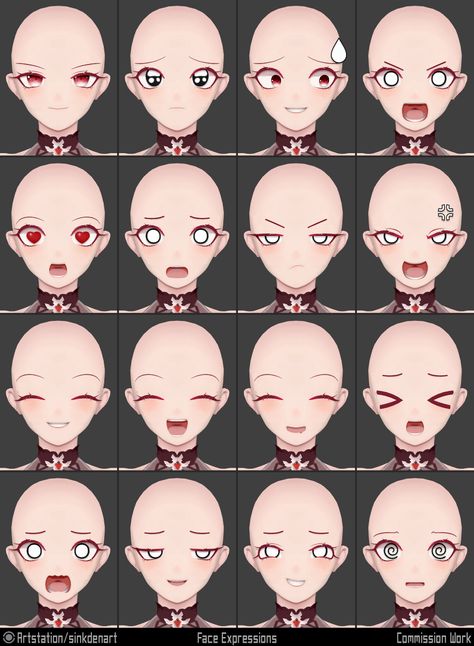 ArtStation - ∻ V-Girl ∻, 🟢 Sinkdenart Mata Manga, Vtuber Model, V Model, Drawing Face Expressions, 얼굴 드로잉, Digital Art Beginner, Anime Expressions, Drawing Expressions, Anime Drawings Tutorials