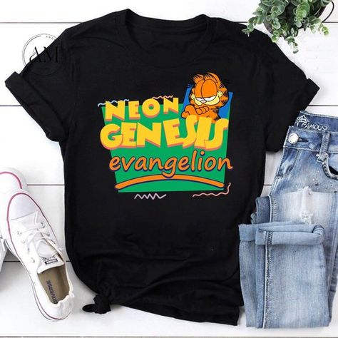 Neon Genesis Evangelion Garfield T-Shirt Funny Garfield, Garfield Shirt, Garfield Vintage, Lakers T Shirt, Thanks A Lot, Vintage T Shirts, Genesis Evangelion, Neon Genesis, Womens T Shirt