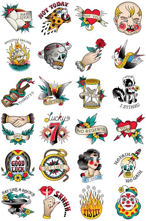 40 Tattoo, Tato Tradisional, 50 Tattoo, Traditional Tattoo Old School, Sailor Jerry Tattoos, Tattoo Old School, Retro Tattoos, Traditional Tattoo Sleeve, Geniale Tattoos