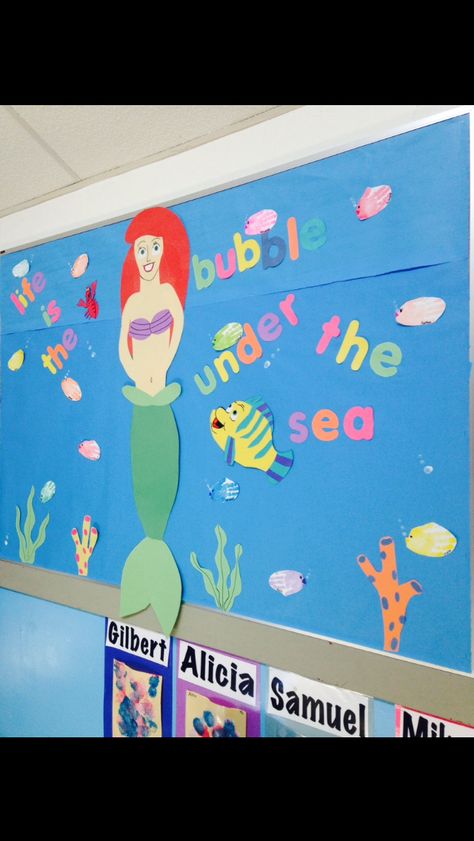 Under The Sea Bulletin Board, Sea Bulletin Board, Spring Bulletin, Spring Bulletin Boards, Library Display, Father Daughter Dance, Library Displays, Ocean Theme, Class Projects