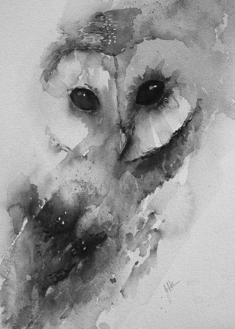 Watercolor Owl Tattoos, Owl Eye Tattoo, Watercolor Black And White, Black And White Artist, Tattoo Watercolor, Owl Watercolor, Owl Illustration, Owl Eyes, Tinta China