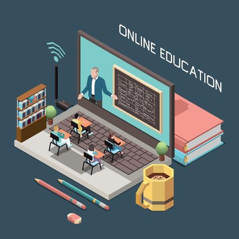 Online Education Illustration, Learning Template, Education Banner, Education Poster Design, Digital Education, Education Icon, Educational Infographic, Isometric Design, Vector Online