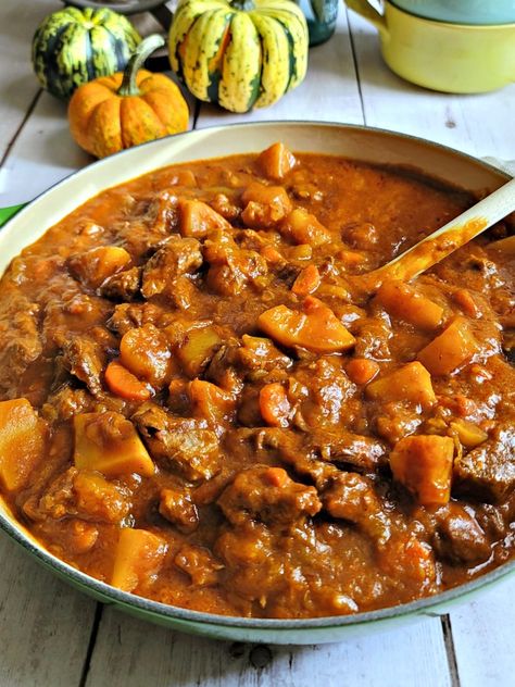 Autumn Harvest Beef Stew - My Homemade Roots Apple Cider Stew, Fall Recipes 2024, Harvest Supper Ideas, Autumn Beef Stew, Autumn Harvest Soup, Fall Harvest Recipes, Harvest Food Ideas, Fall Beef Stew, Hearty Stew Recipes