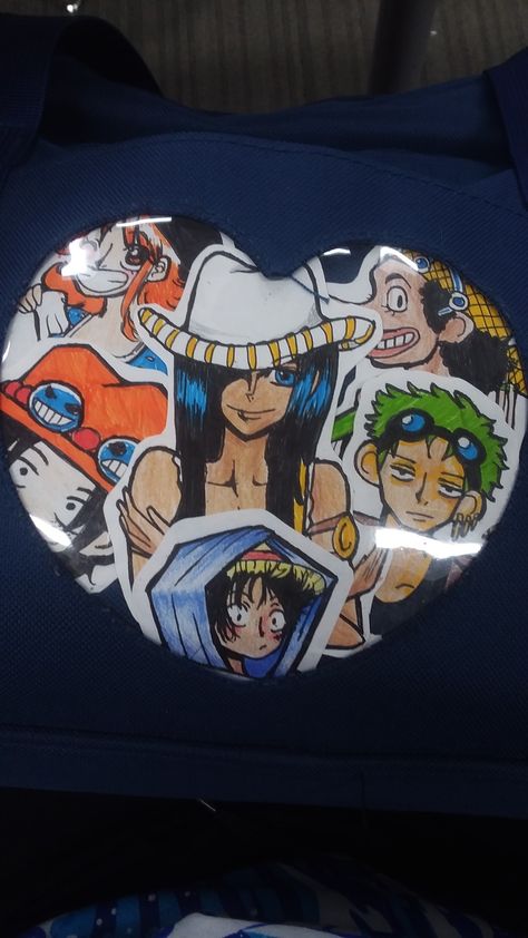 Yeah sorry I left sanji and chopper out, I haven't made their stickers yet 💀but yeah these took me a long time but my friend says they look cute! :))) Sanji And Chopper, One Piece Stickers, Ita Bag, My School, School Backpack, I Left, I School, School Backpacks, Chopper