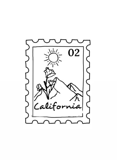 California Postage Stamp Tattoo, Texas Postage Stamp Tattoo, Ocean Stamp Tattoo, Texas Stamp Tattoo, California Stamp Tattoo, California Doodle, Santa Fe Tattoo, Bsf Tattoos, Illinois Tattoo